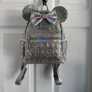 Loungefly Disney Holographic Sequin Backpack with Ears & Bow